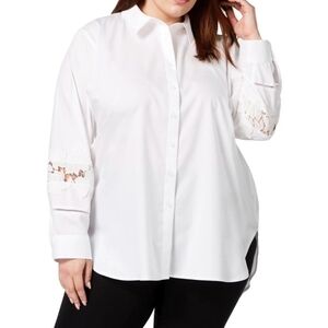 Calvin Klein | White Long Sleeve Button Down Lace Trim Sleeves Size Medium
